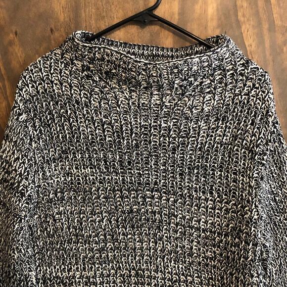 525 America Womens Sweater Black White Mock Neck Chunky Knit Long Sleeve Large - Picture 2 of 11
